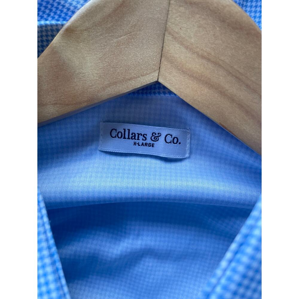 Collars and Co Polo Shirt Semi Spread Collar Blue Houndstooth Size XL NEW - Picture 8 of 10